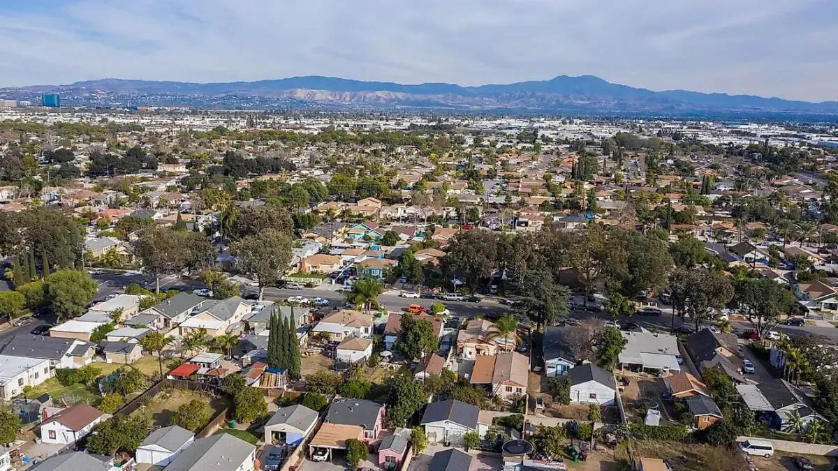 A cityscape view of homes in Santa Ana California